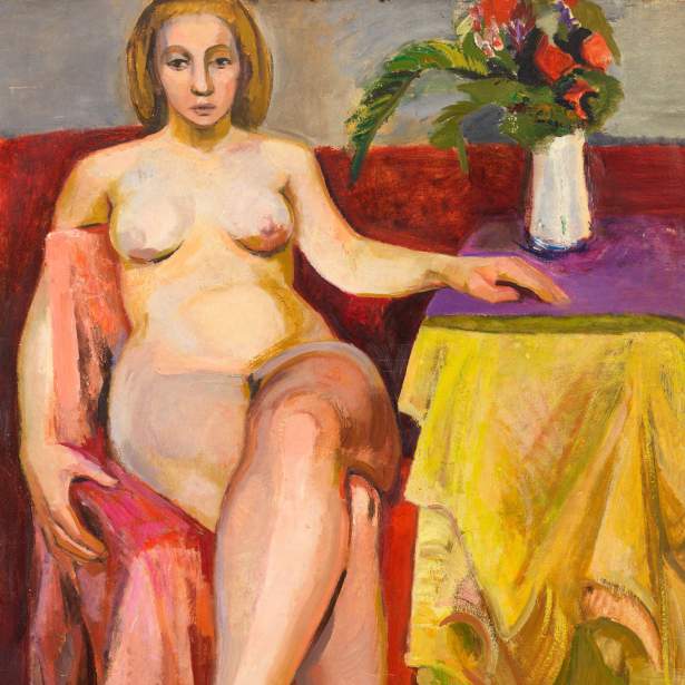 Untitled, circa 1946, painting of seated nude figure by artist Joan Mitchell