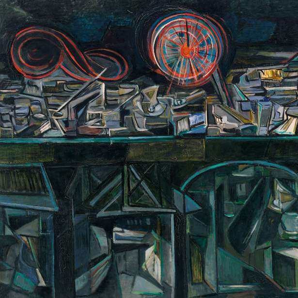 Coney Island, circa 1950, abstracted geometric painting by artist Joan Mitchell