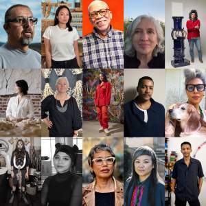 A grid of 15 portraits of artists of varying age, style, appearance and skin tone.