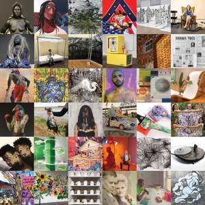 Grid of 36 artworks by the awardees of the Joan Mitchell Center Artist Residency