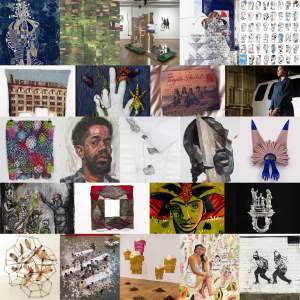Details of artworks in a grid by the 2022 Joan Mitchell Center Artists-in-Residence