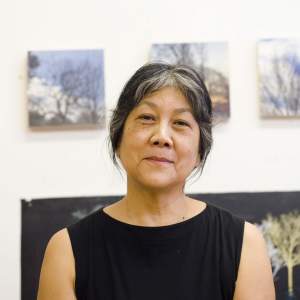 <p>Tomie Arai in her studio, 2018. Photo by Reginald Eldridge, Jr.</p>