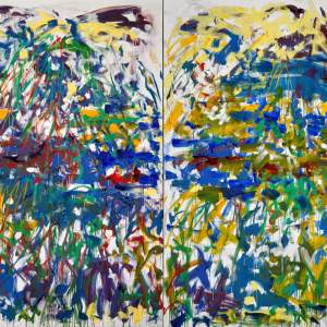 <p>Joan Mitchell, <em>Riviere</em>, 1990. Oil on canvas (diptych). 110 1/4 x 157 7/8 inches (280 x 401 cm). Collection of the Joan Mitchell Foundation, New York. &copy; Estate of Joan Mitchell. <a href="http://joanmitchellfoundation.org/work/artwork/cat/paintings/late-career-19811992/riviere">See full work here.</a></p>