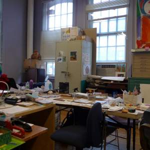 <p><em>Legacy Specialist Alex Unthank working with Creating a Living Legacy (CALL) Artist Marcos Dimas in his studio.</em></p>