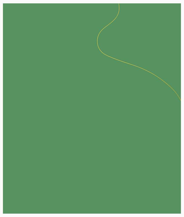 Green Dawn is a vertical painting with a solid medium-green background and a thin curving yellow line that meanders from the top center of the canvas to exit near the middle of the right side.