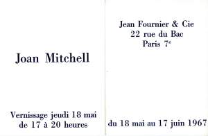 White paper reading "Joan Mitchell" with French text of exhibition details