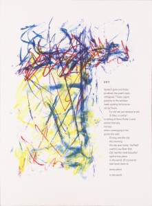 An abstract pastel drawing framing a poem to the side