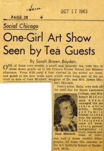 Headline reads "One-Girl Art Show Seen by Tea Guests"