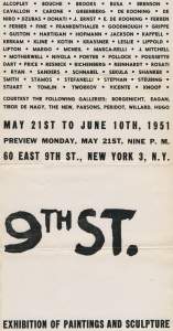 Many artists names and exhibition details, with large handwritten text "9th ST."
